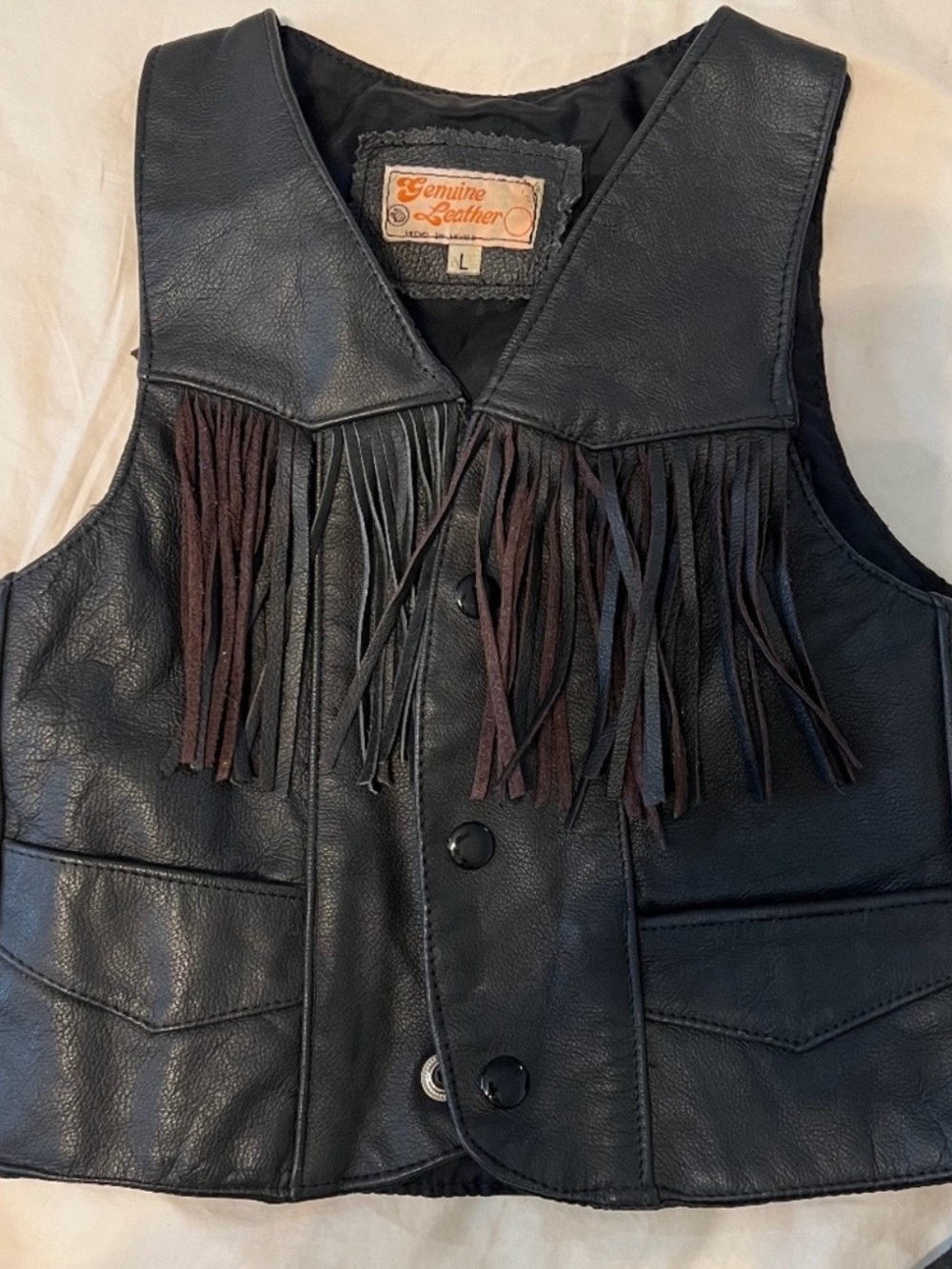 Vintage Black leather Fringe Kids Vest